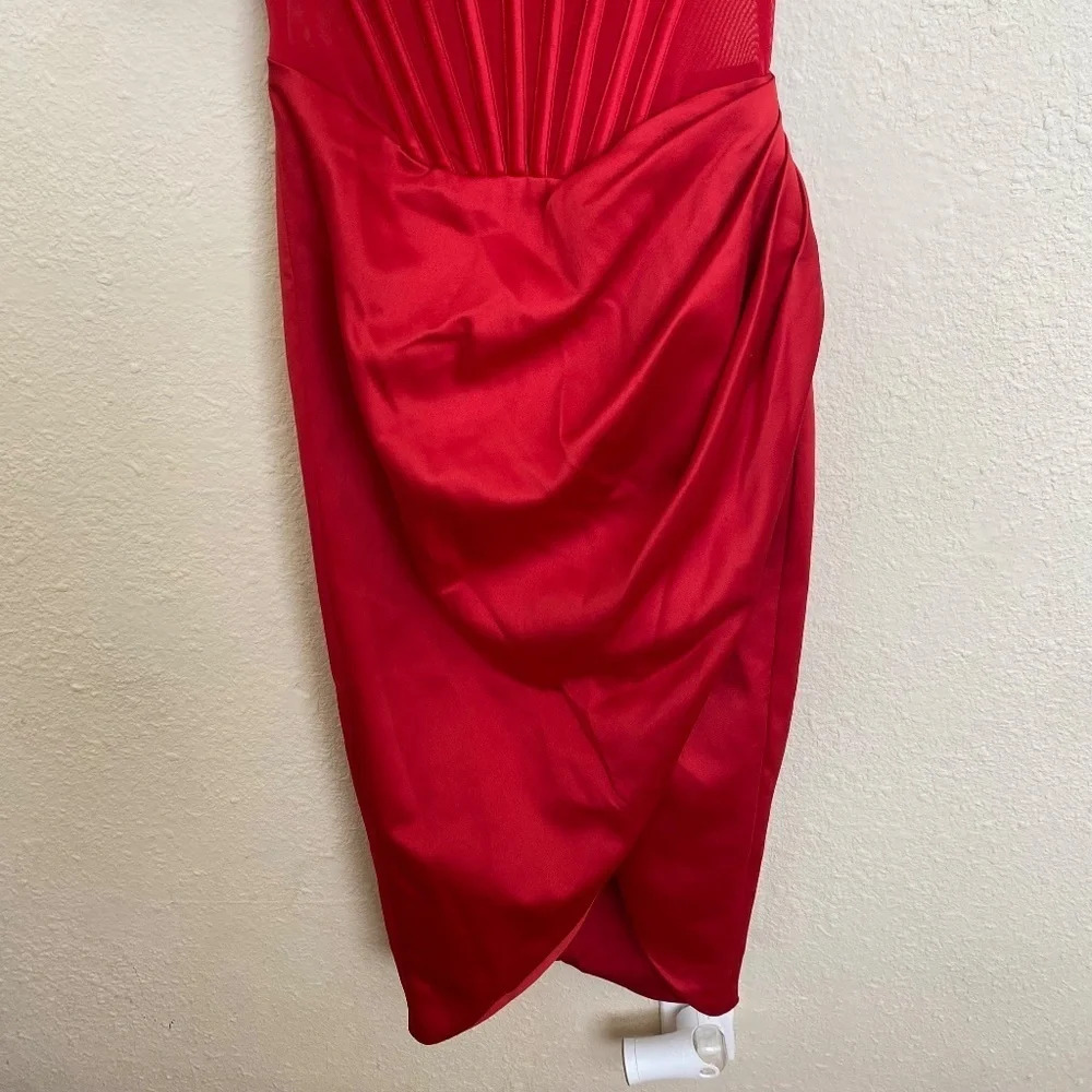 House of CB “Lulu” Red Asymmetric Drape Midi Corset Dress NWOT size XS - Picture 6 of 16